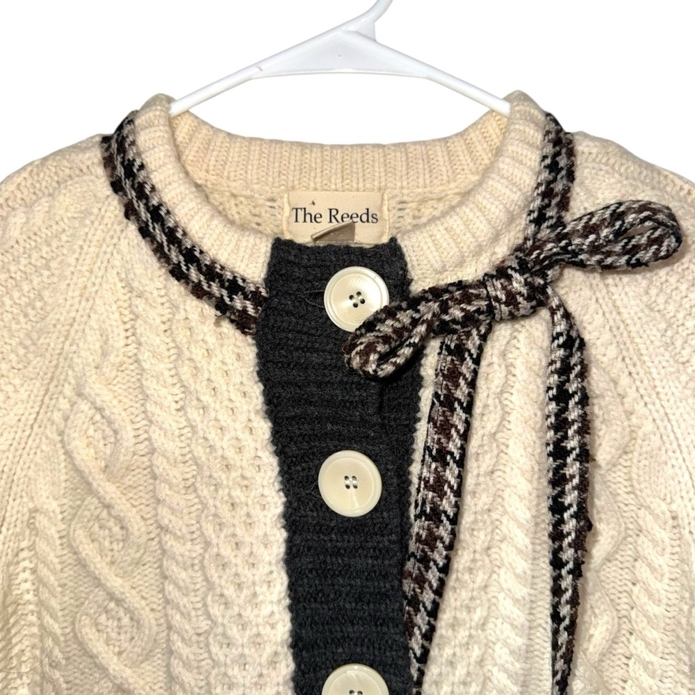 Anthropologie The Reeds Ivory and Black Cable Knit Wool Cardigan size XS - Picture 3 of 8